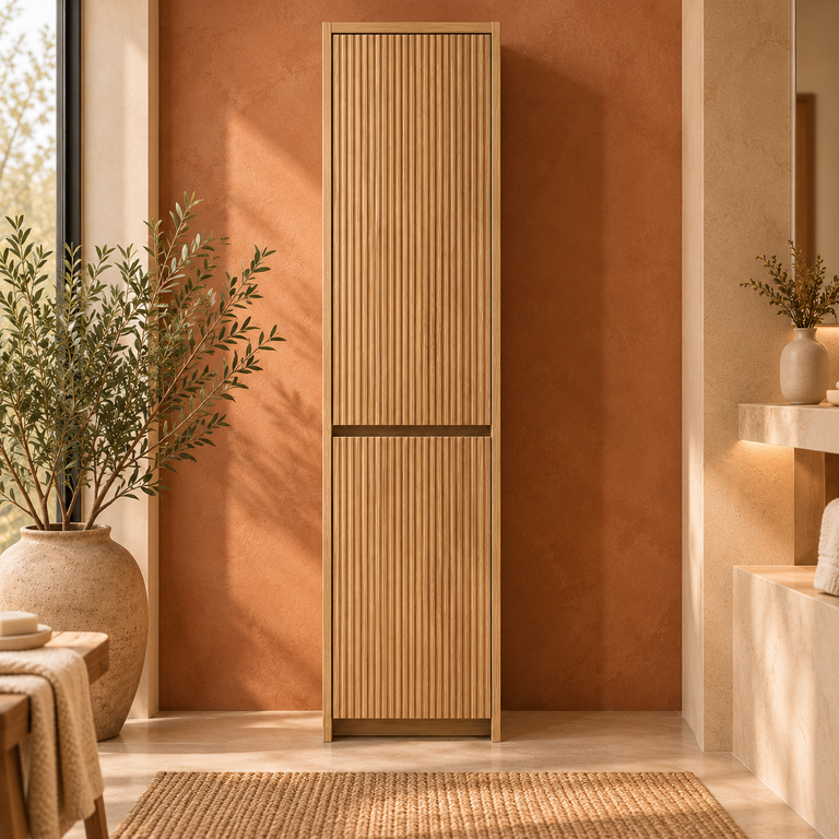 Aria Collection Natural Oak Floor-Standing Linen Cabinet