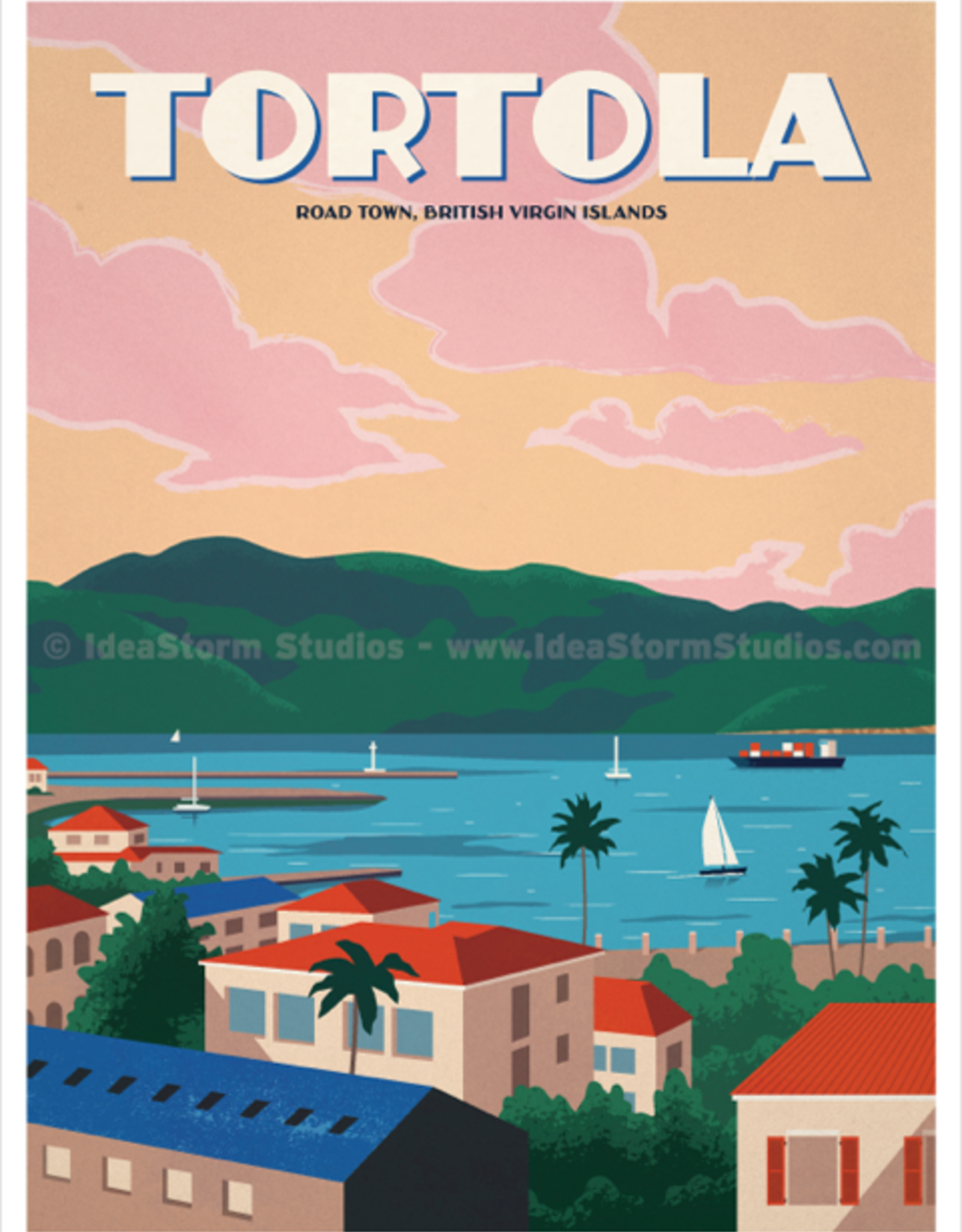 Tortola - BVI Retro travel poster - Giclee print 12" x 16"