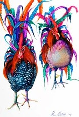 Aileen Malcolm Art Print Giclee - Aileen Malcolm "Battling Roosters" Medium 8" x 12"