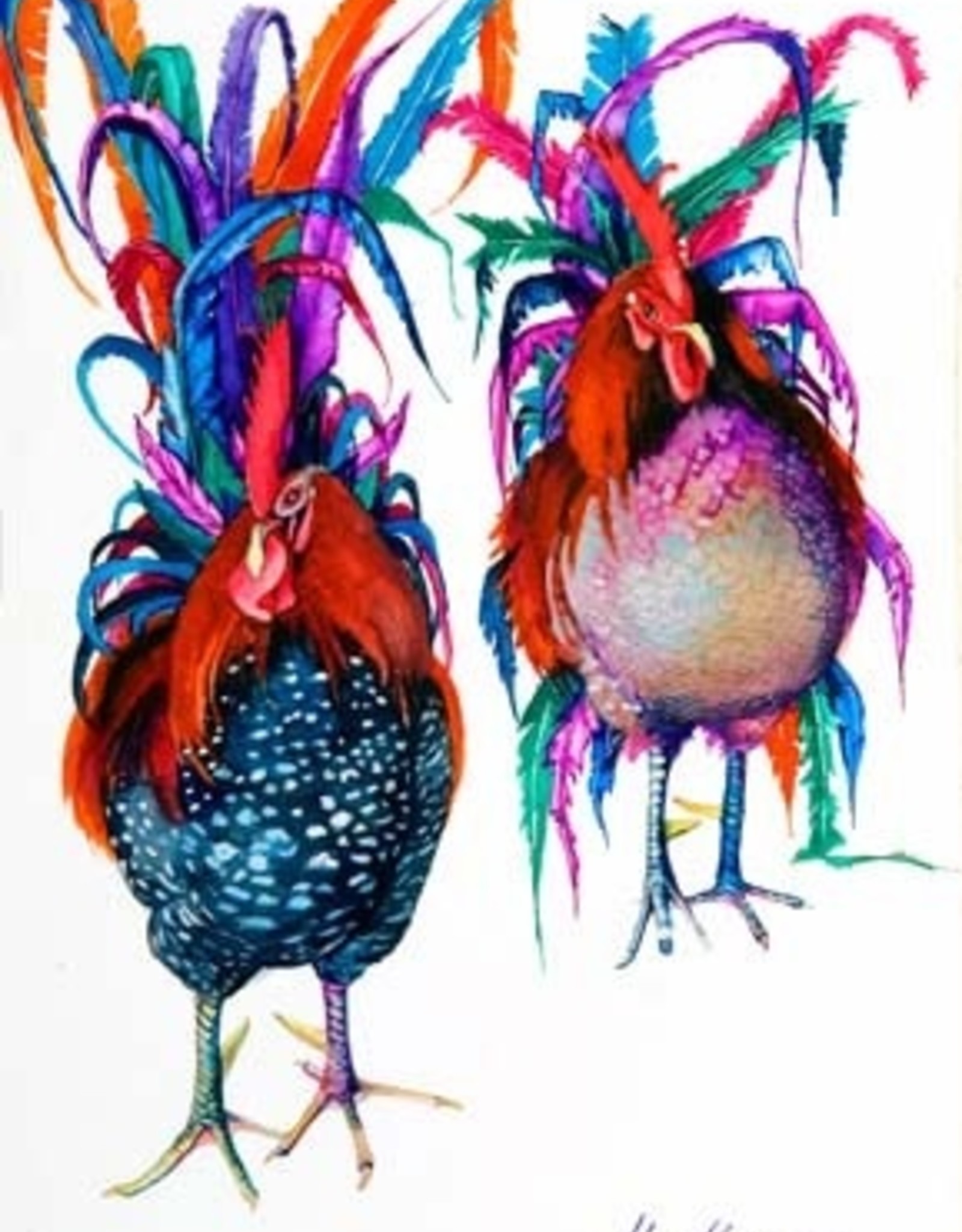 Aileen Malcolm "Battling Roosters" Limited Edition Giclee Print by BVI Artist  Aileen Malcolm