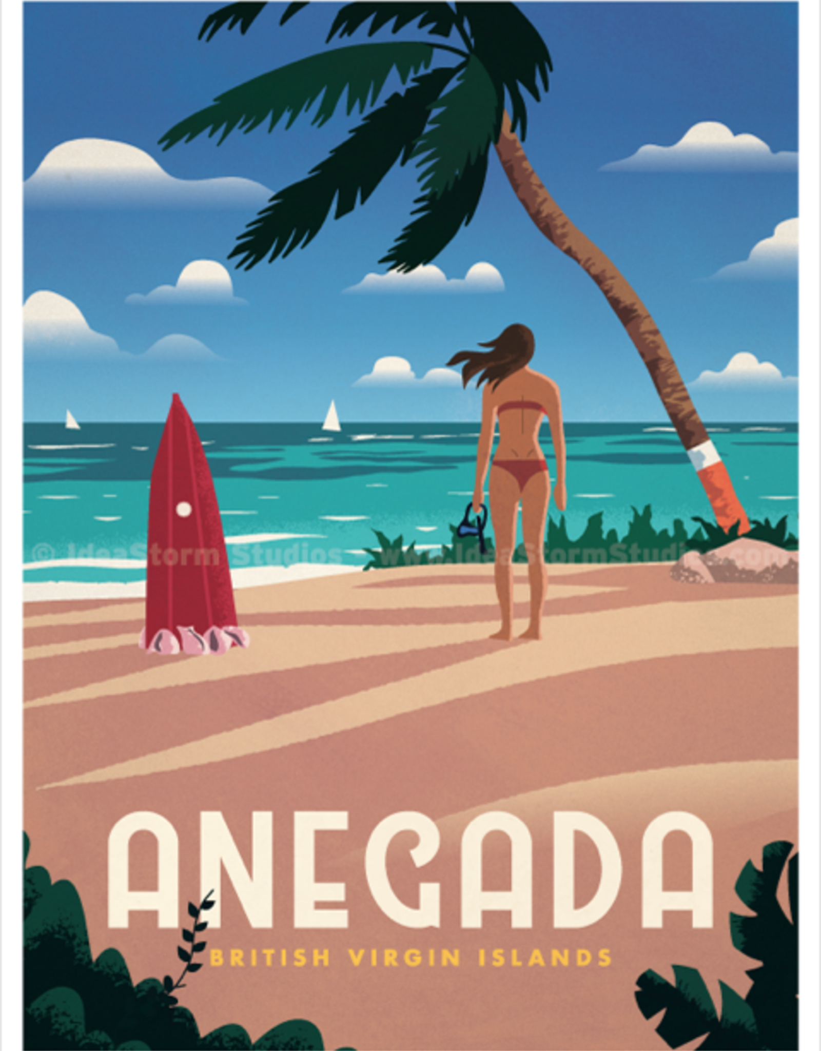 BVI Retro travel poster - Anegada - Giclee print 12" x 16"
