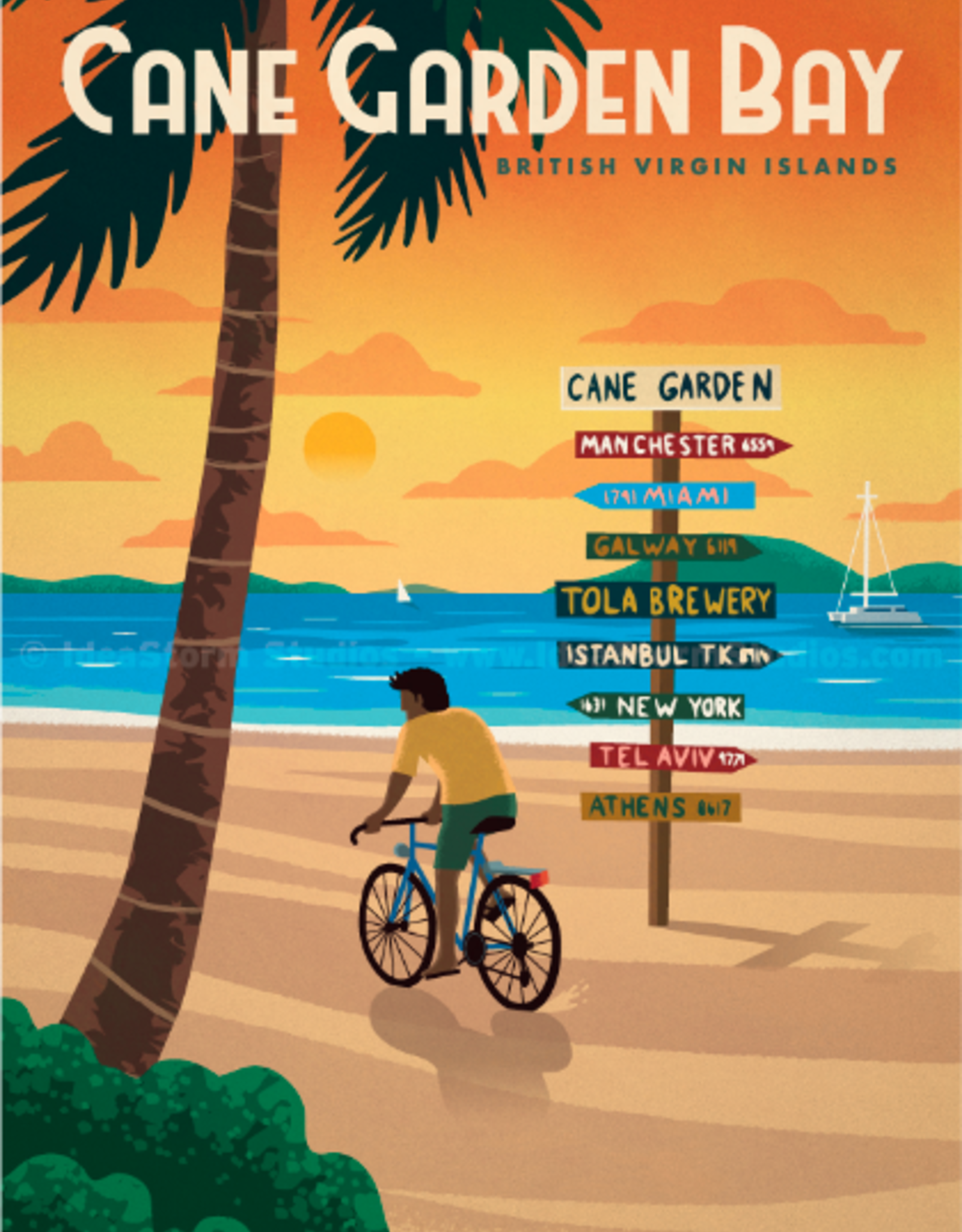 BVI Retro travel poster - Cane Garden Bay - Giclee print 12" x 16"