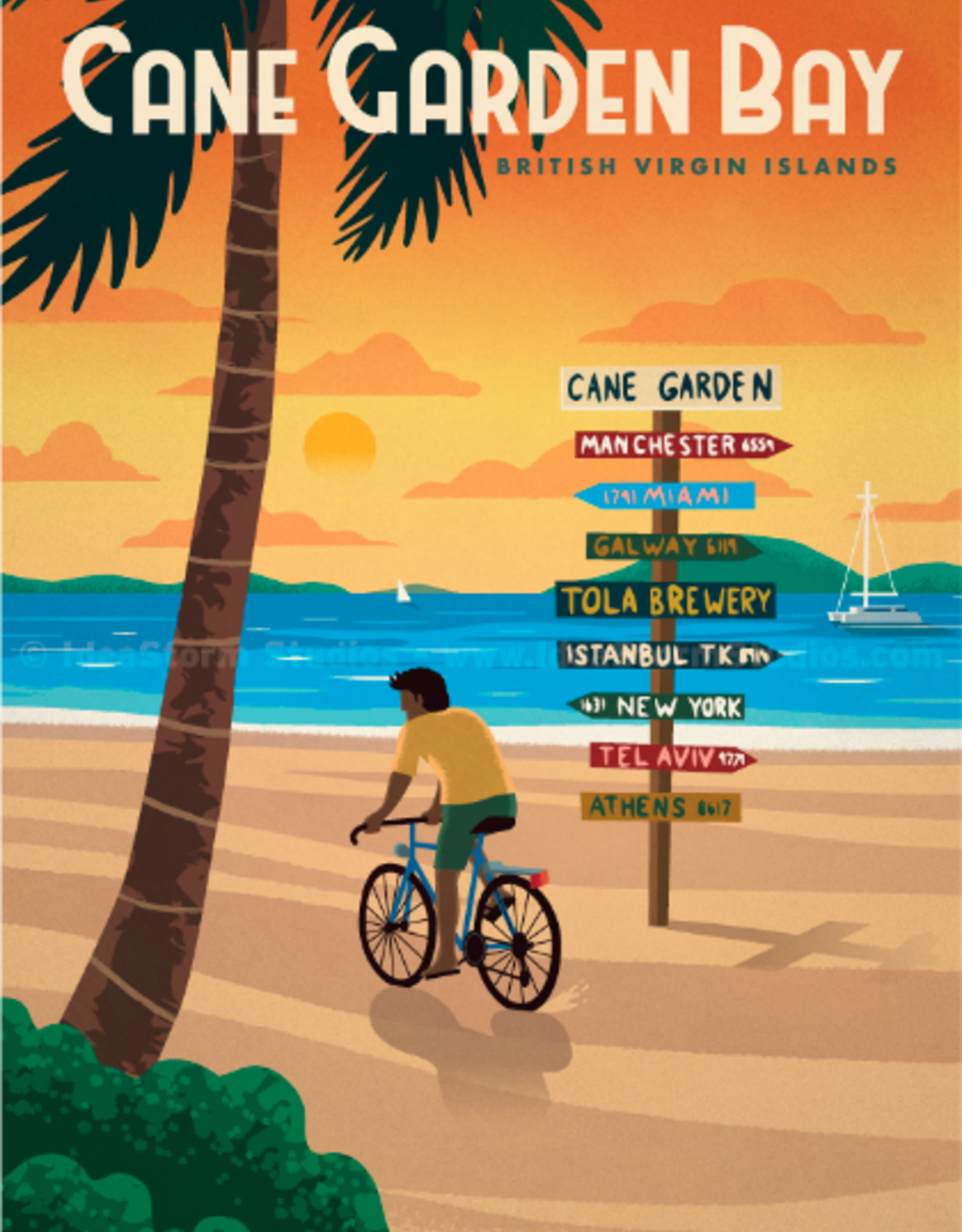 Cane Garden Bay - BVI Retro travel poster - Giclee print 12" x 16"
