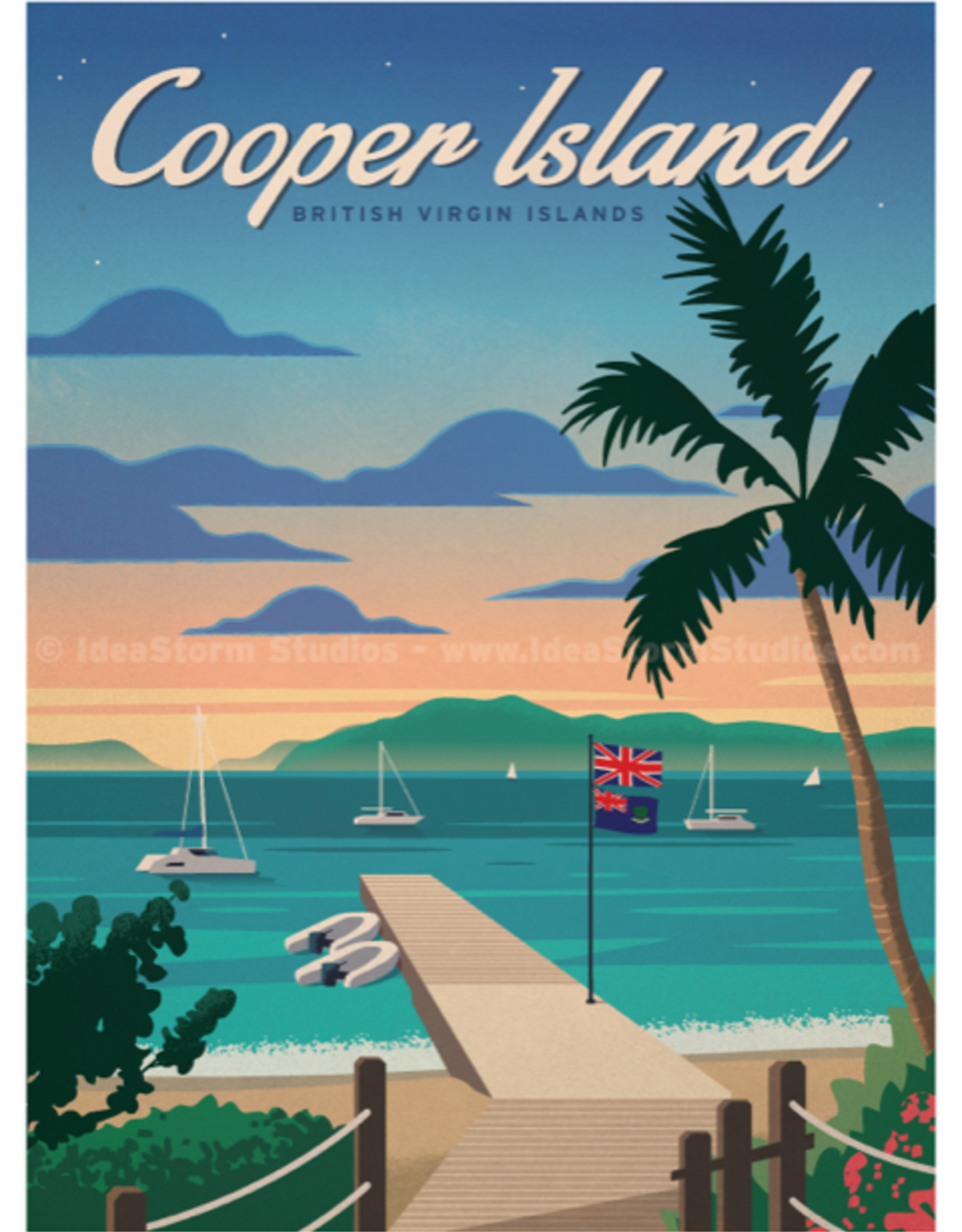 BVI Retro travel poster - Cooper Island - Giclee print 12" x 16"