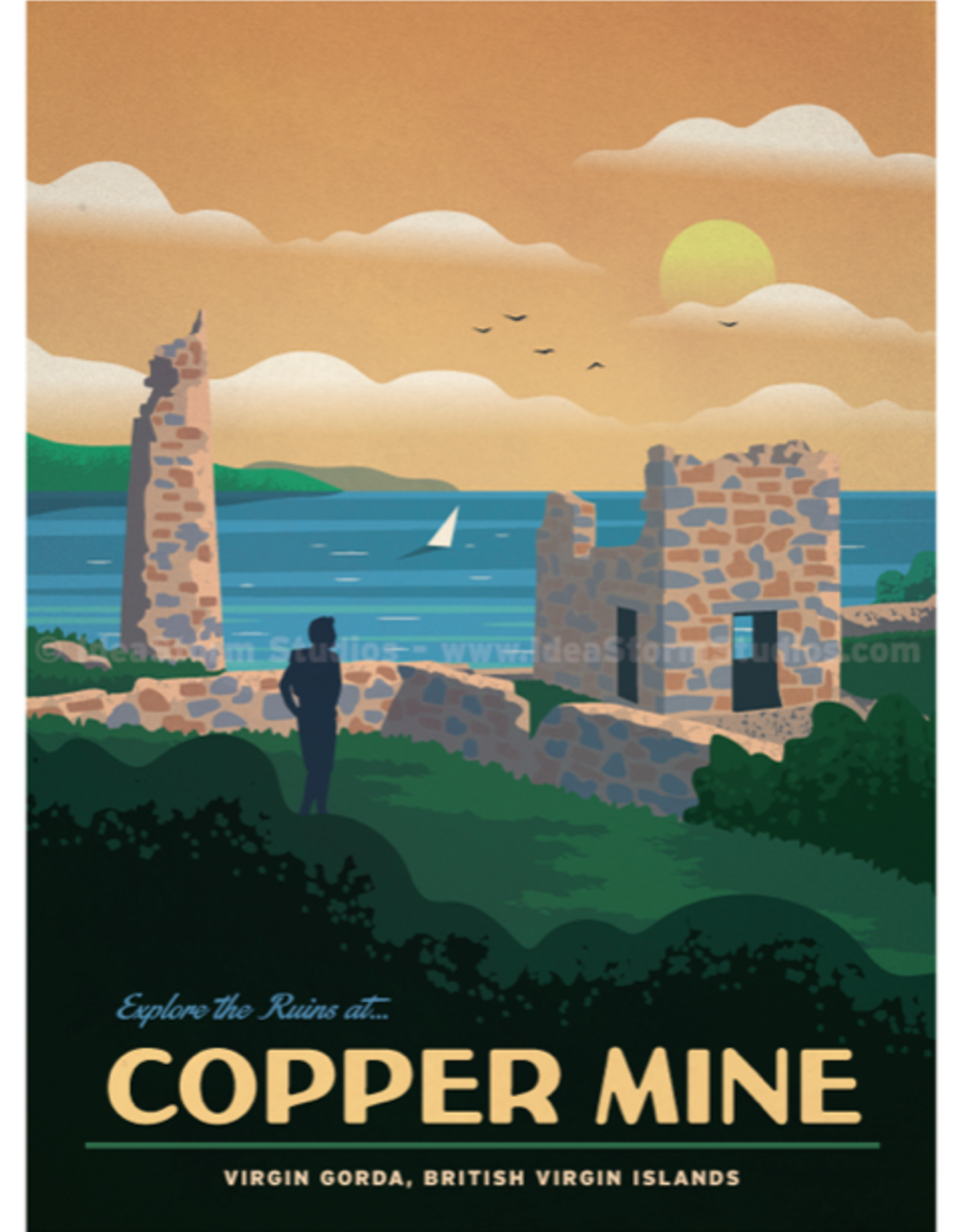 BVI Retro travel poster - Copper Mine - Giclee print 12" x 16"