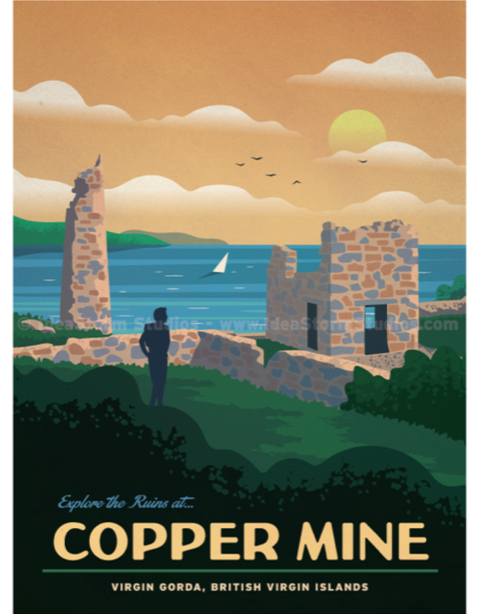 Copper Mine   - BVI Retro travel poster - Giclee print 12" x 16"