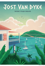 Jost Van Dyke - BVI Retro travel poster - Giclee print 12" x 16"