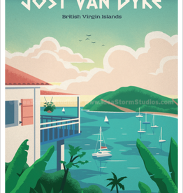 Jost Van Dyke - BVI Retro travel poster - Giclee print 12" x 16"