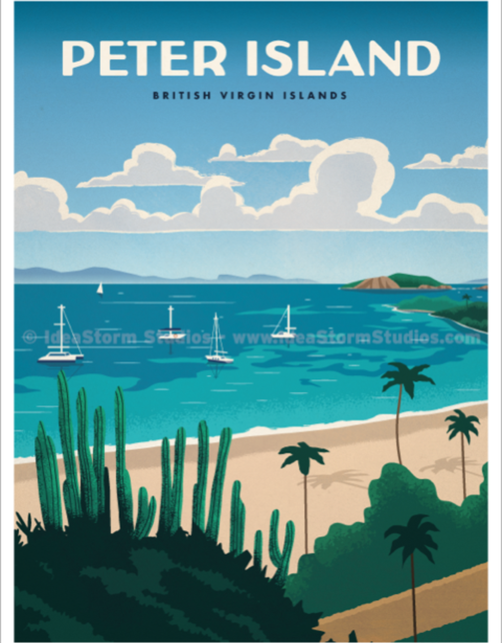 Peter Island - BVI Retro travel poster - Giclee print 12" x 16"