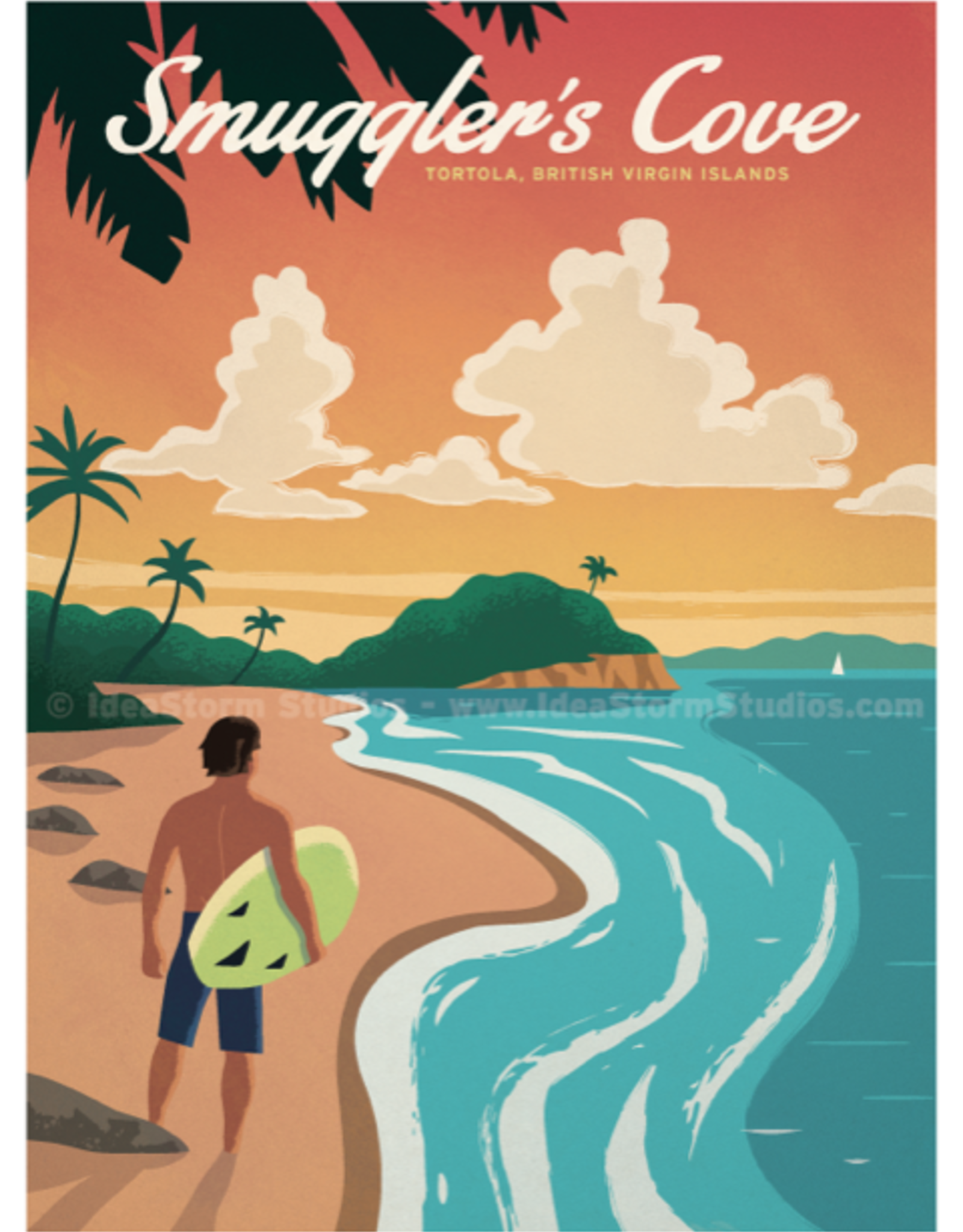 BVI Retro travel poster - Smugglers Cove - Giclee print 12" x 16"