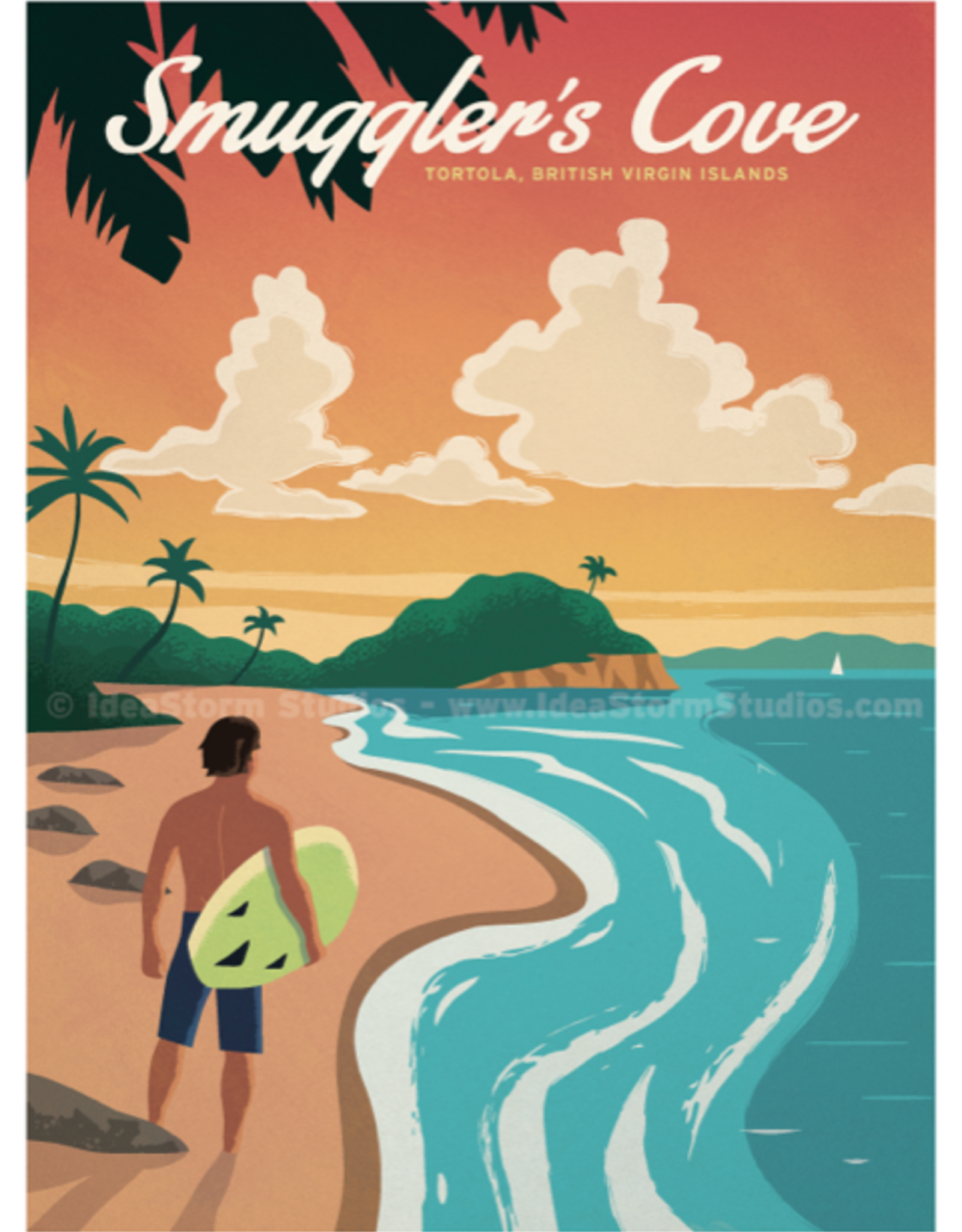Smugglers Cove - BVI Retro travel poster - Giclee print 12" x 16"