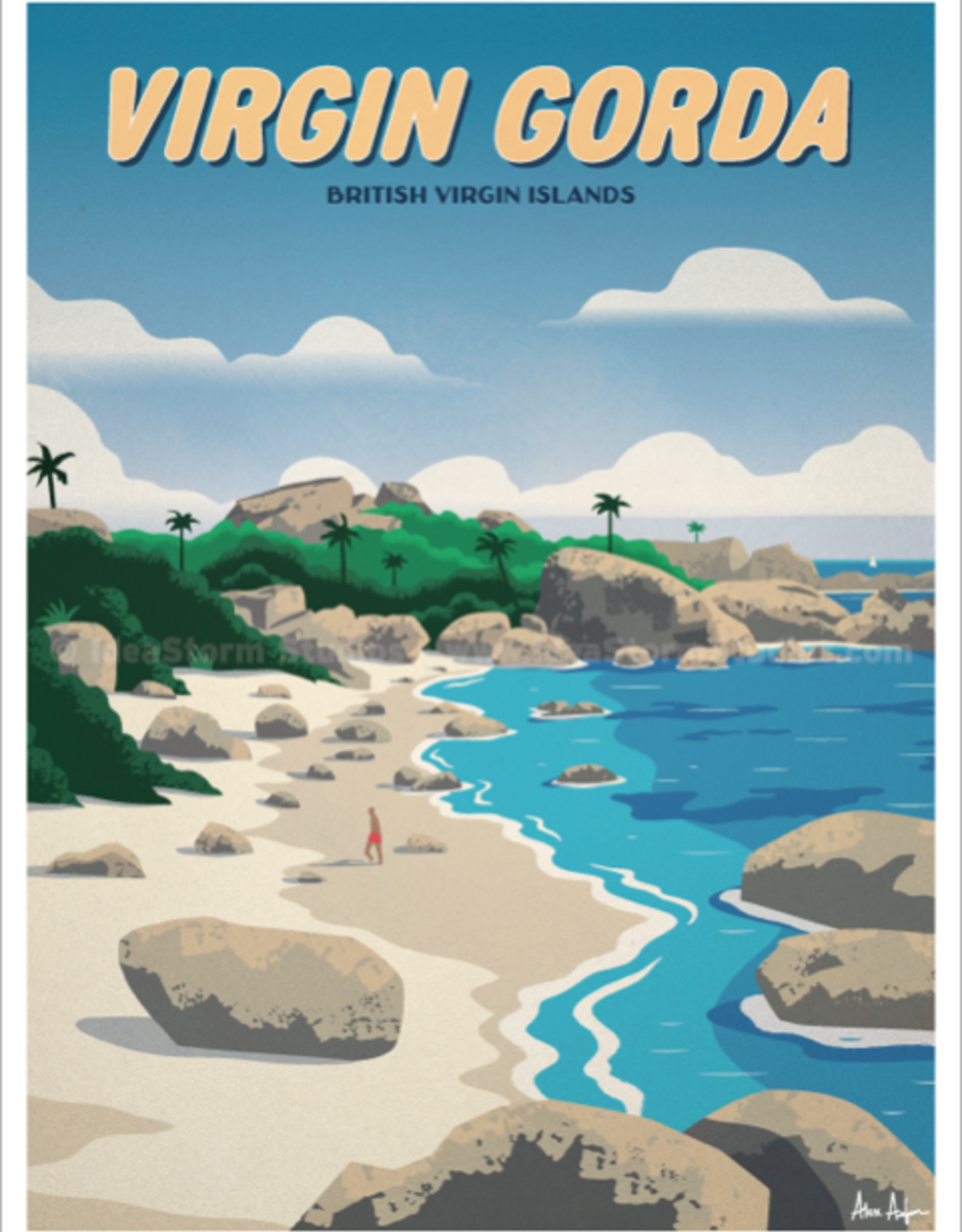 Virgin Gorda - BVI Retro travel poster - Giclee print 12" x 16"