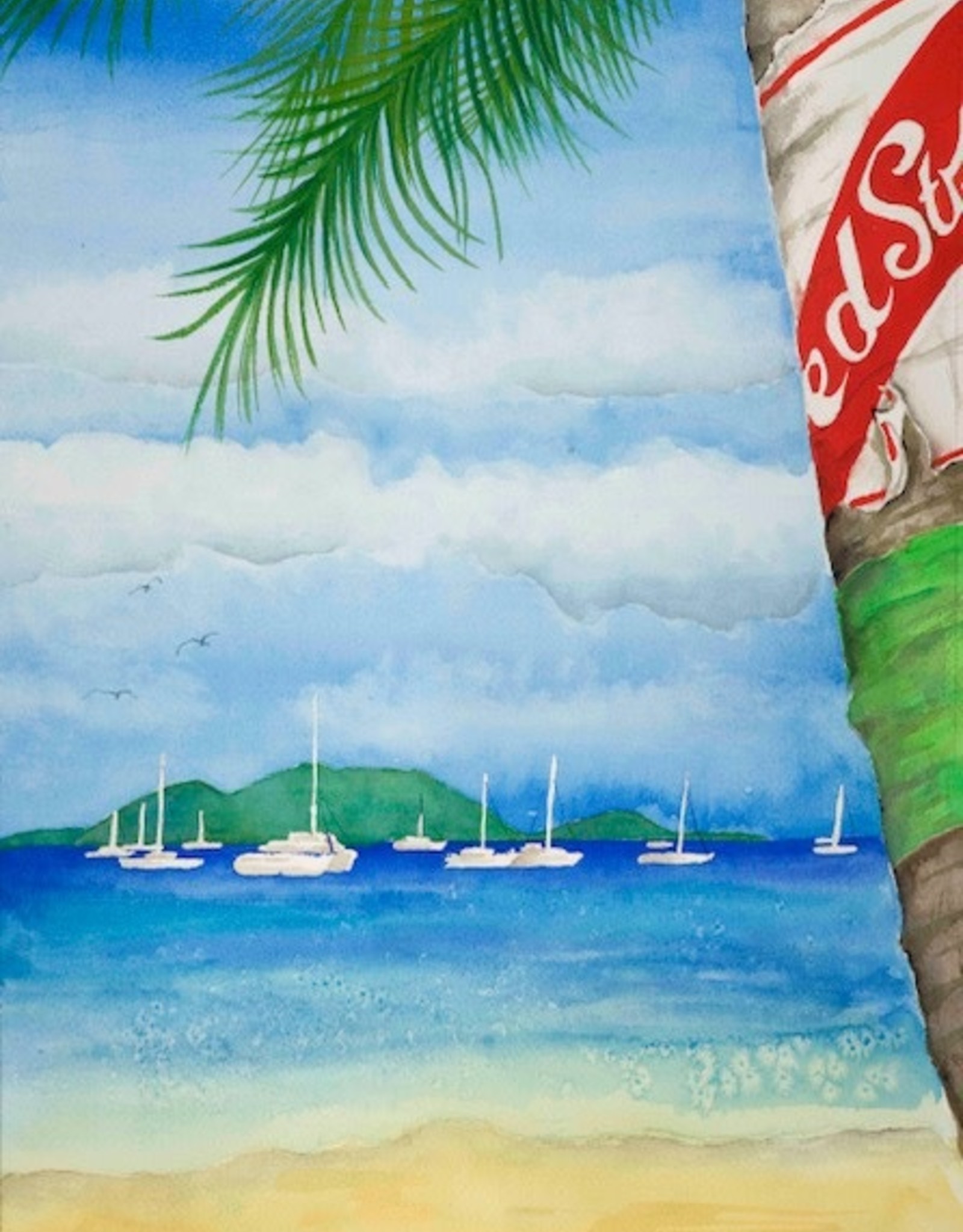 Lisa Muddiman Gray "Red Stripe, Cane Garden Bay" Limited Edition Print by BVI Artist Lisa Muddiman Gray Matted 10" x 8"
