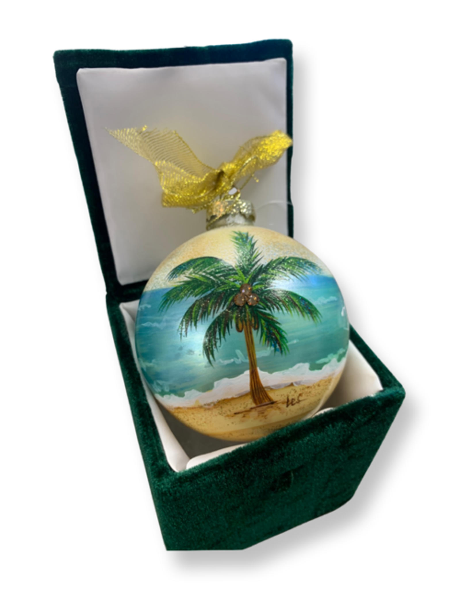 All At Sea Trading Co Ornament G - Hand Painted - Coconut Palm with Crystals