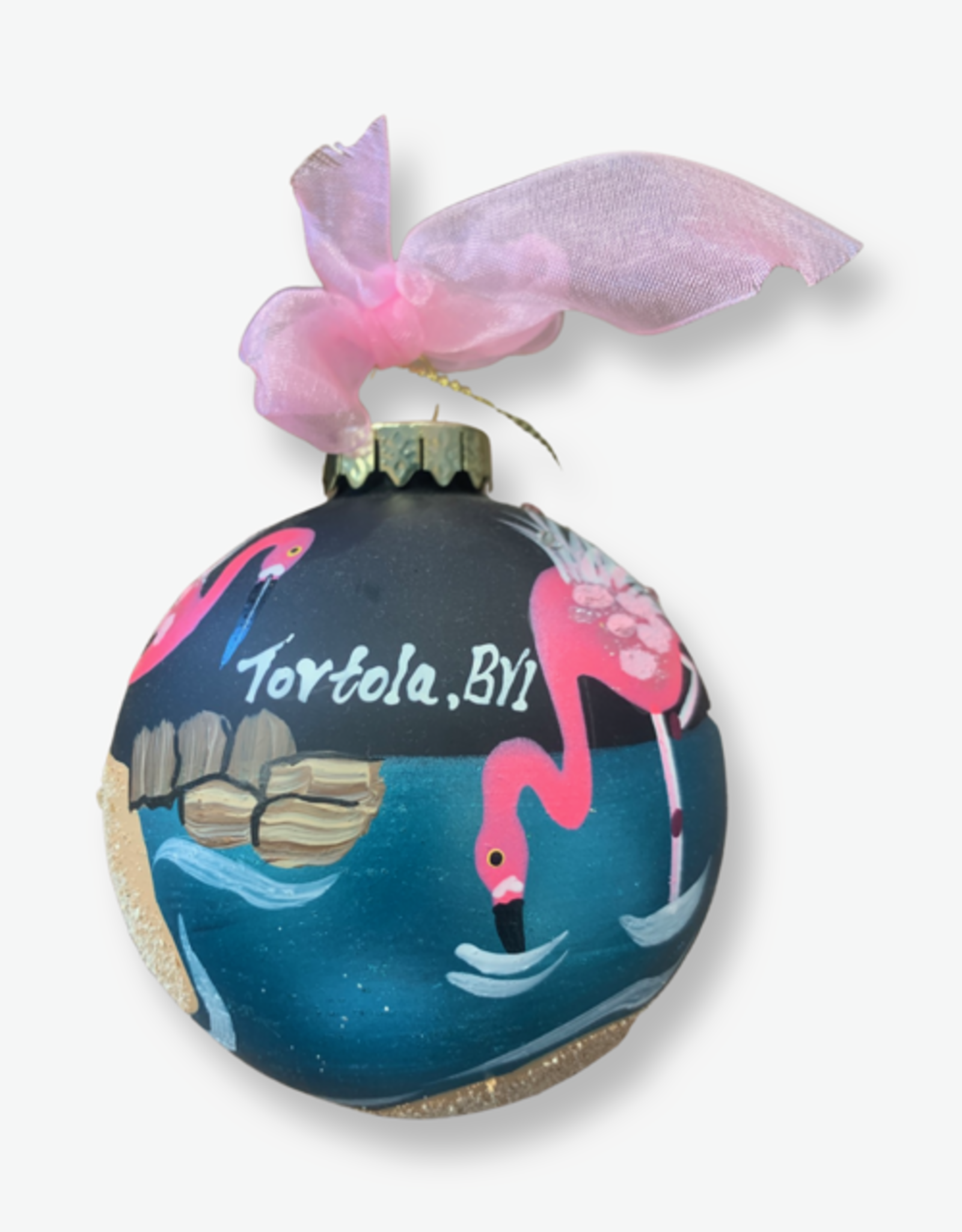 All At Sea Trading Co Ornament J - Hand Painted  - Pretty in Pink Flamingo