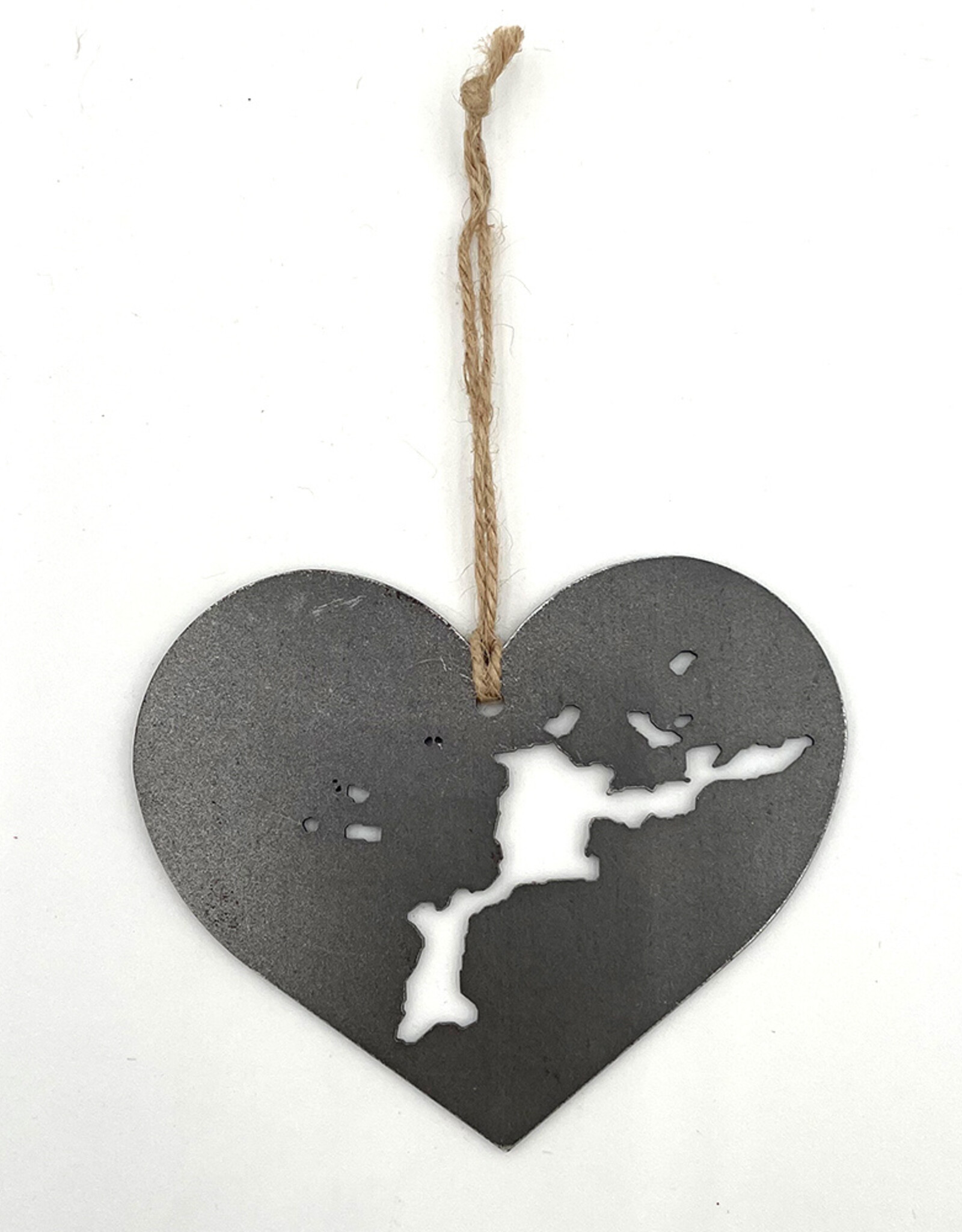 Nutmeg & Co. I Love VG - Virgin Gorda Map Ornament - Cut Steel