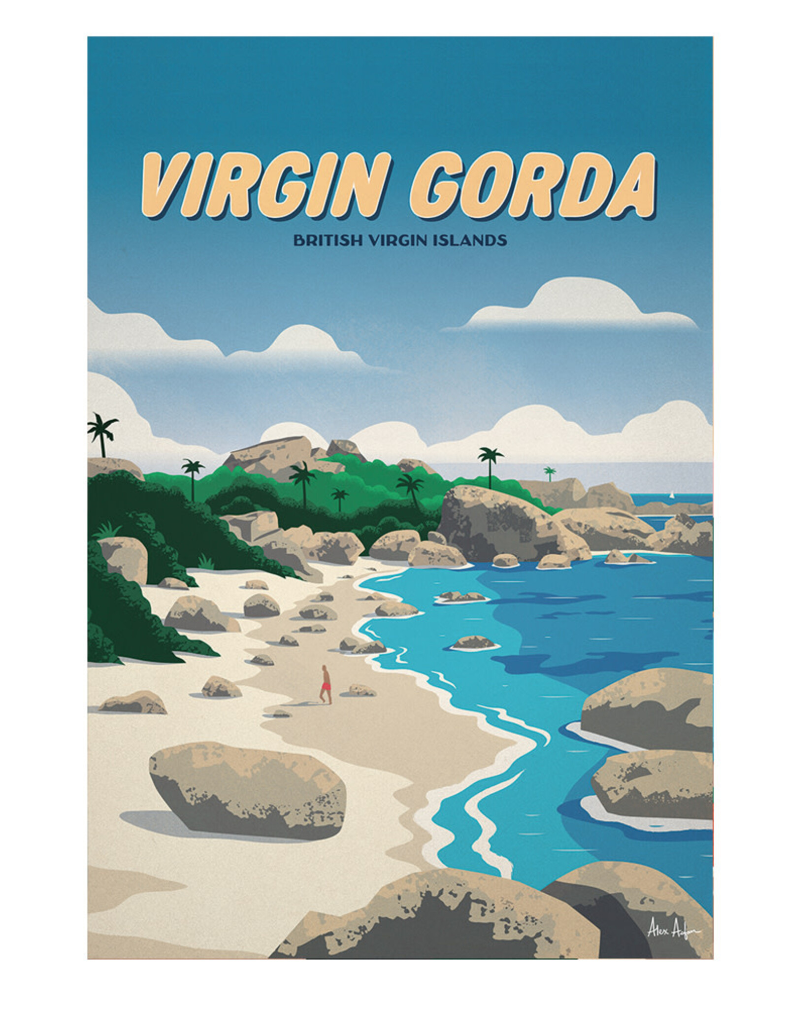 Nutmeg & Co. Tea Towel BVI NEW -  Virgin Gorda Retro Art