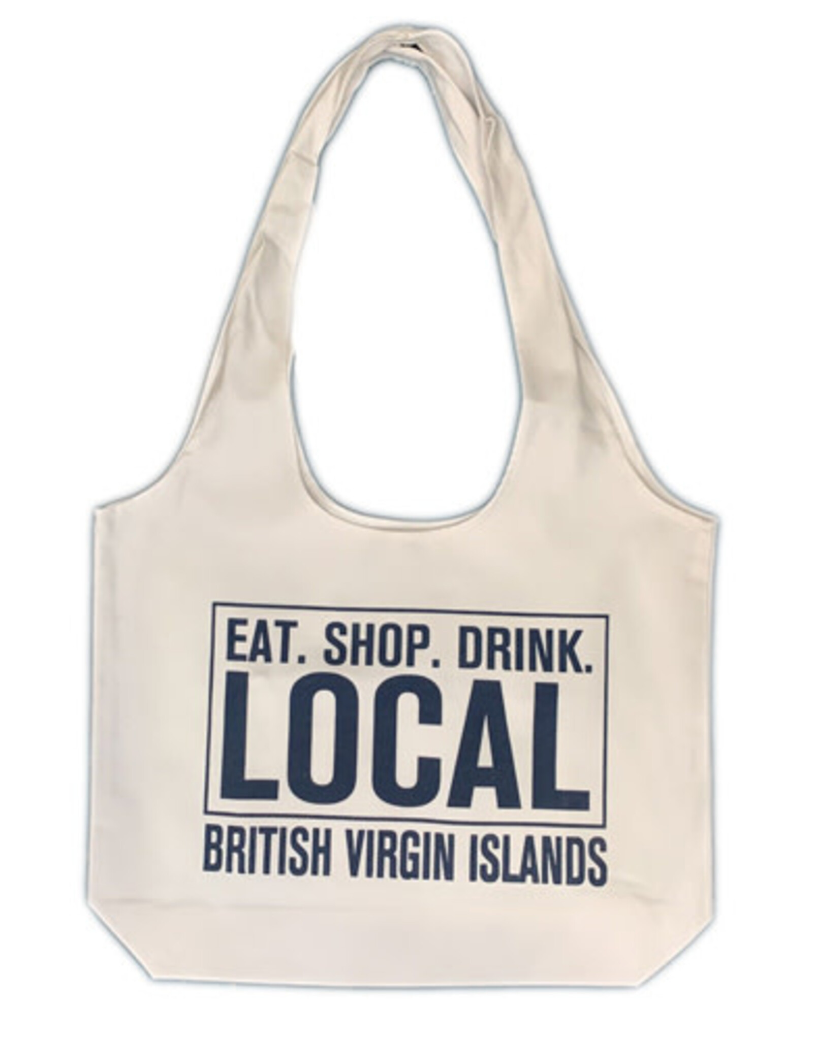Eat, Shop, Drink Local BVI Navy Shopper Bag - White Canvas