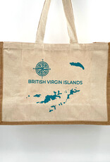 Nutmeg & Co. BVI Map Aqua Tote Bag - Jute and Canvas