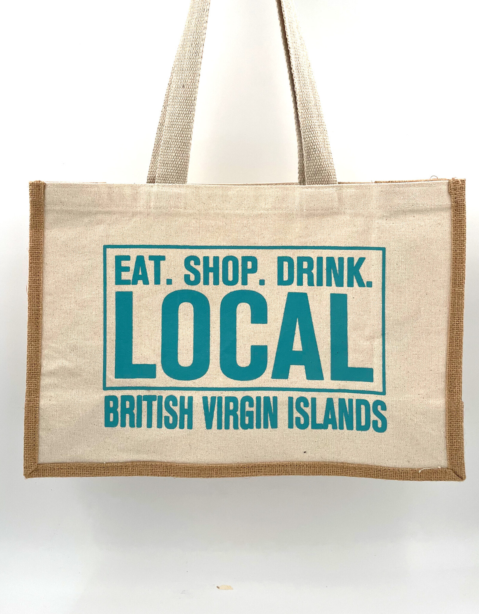 Nutmeg & Co. Shop Local Aqua Tote Bag - Jute and Canvas