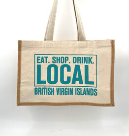 Nutmeg & Co. Shop Local Aqua Tote Bag - Jute and Canvas