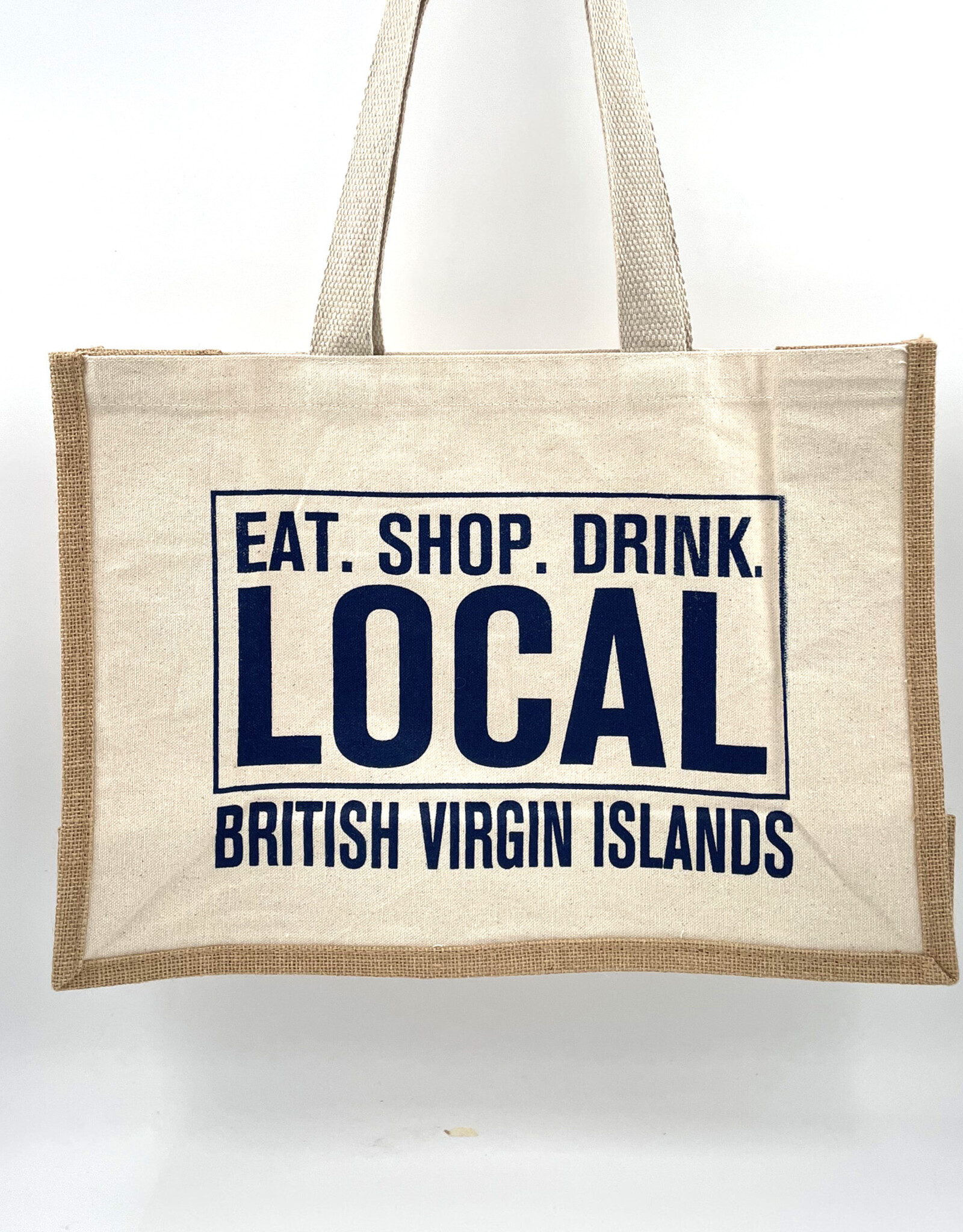 Nutmeg & Co. Shop Local Navy Tote Bag - Jute and Canvas