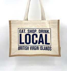 Nutmeg & Co. Shop Local Navy Tote Bag - Jute and Canvas