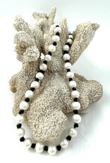 Necklace - Infinity Pearl + Black Leather
