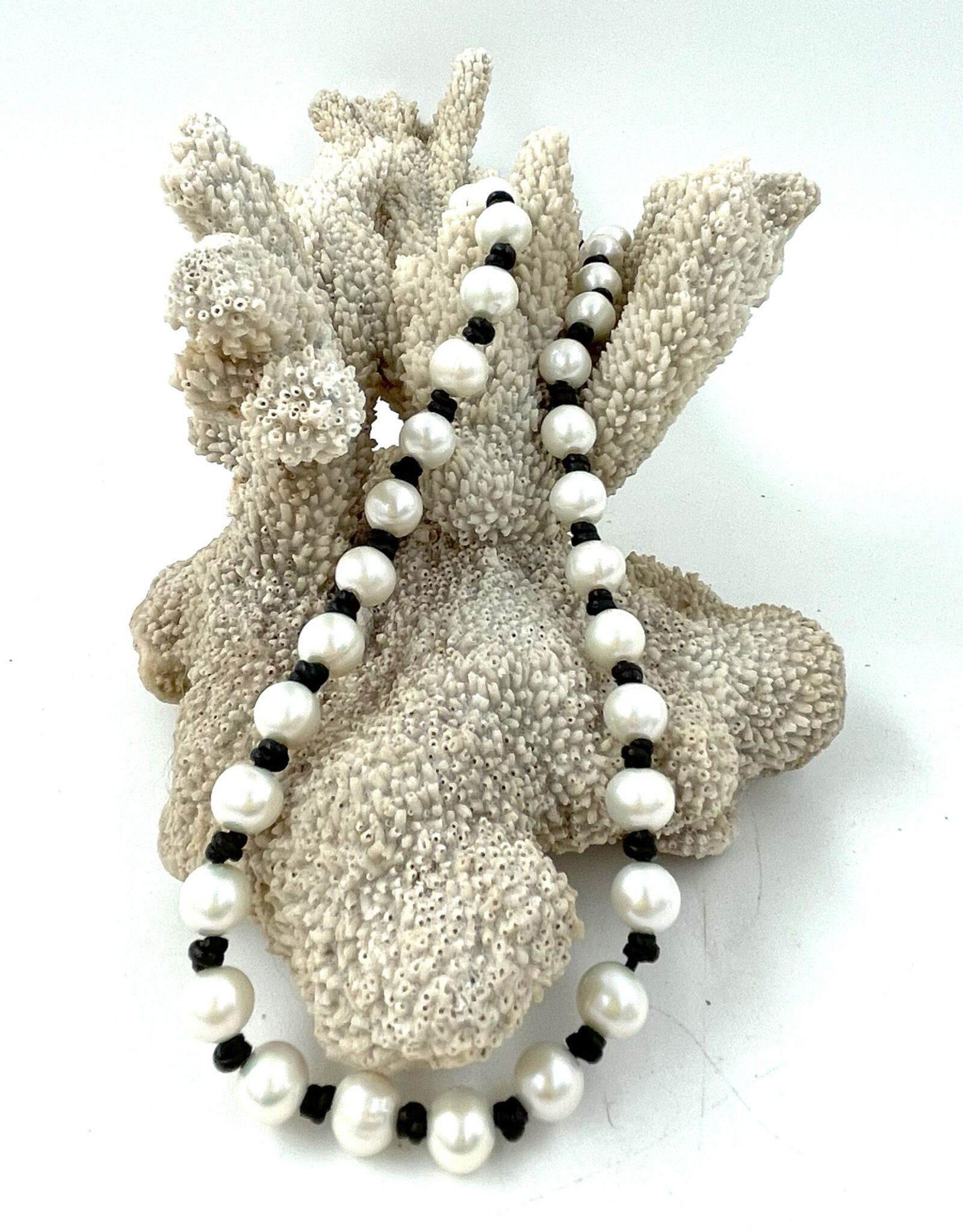 Necklace - Infinity Pearl + Black Leather
