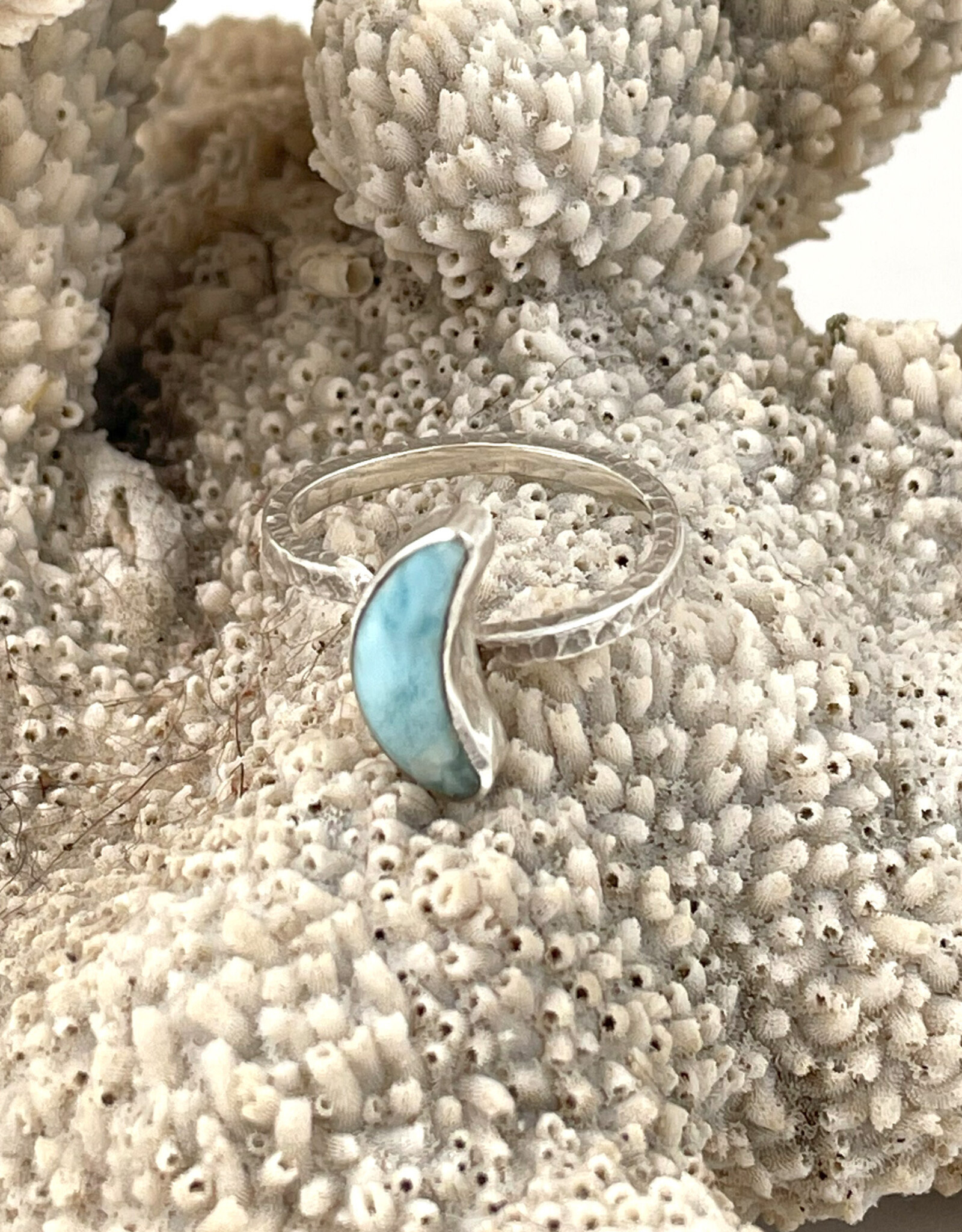Adjustable Sterling Larimar Moon Ring