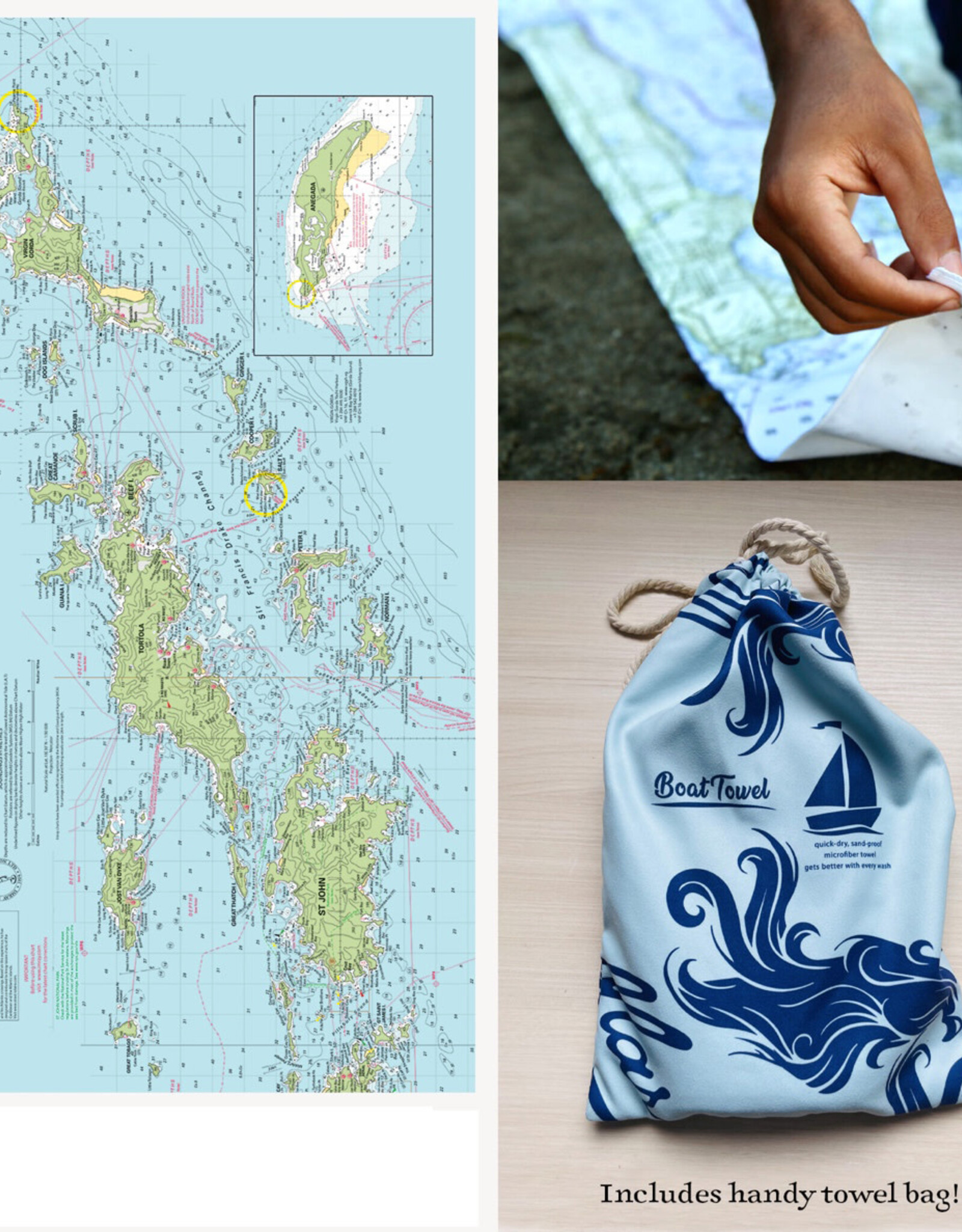Maritime Tribes Towel - Quick Dry  30"x60" Imray BVI Maritime Chart