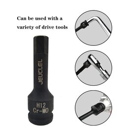 Jeuclel Tool Impact Grade Bit Socket Jeuclel 12 mm Male for 1/2" Drive Cro-moly Black