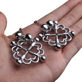 "O" HEAVENS CLOVER ADJUSTABLE BONDAGE NIPPLE CLAMPS WITH REMOVABLE CHAIN