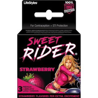 PARADISE PRODUCTS RIDER CONDOM SWEET STRAWBERRY 3 PK