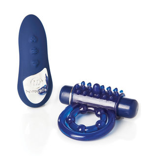 SENSUELLE NU SENSUELLE COCK RING, BULLET AND REMOTE BLUE