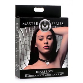 MASTER SERIES LEATHER CHOKER HEART WITH LOCK AND KEY