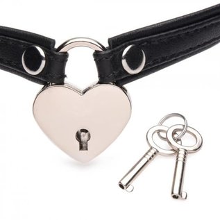MASTER SERIES LEATHER CHOKER HEART WITH LOCK AND KEY