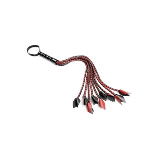 SPORTS SHEETS FLOGGER SPORTSHEETS  SAFFRON CAT "O" NINE BRAIDED RED BLACK