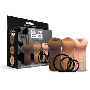 GLOBAL NOVELTIES MSTR B8 STROKER SET W/RINGS ASS, MOUTH, PUSSY