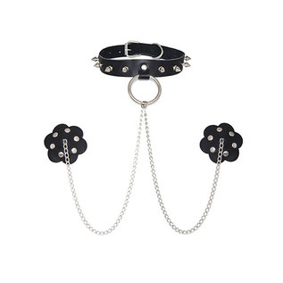 NEVA NUDE NEVA CHAIN, CHOKER & NIPPLE SLAVE SET BLACK