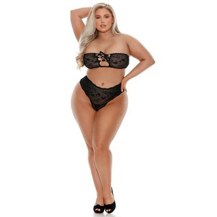 BARELY BARE BARELY BARE BRA & THONG SET SATIN & LACE QUEEN