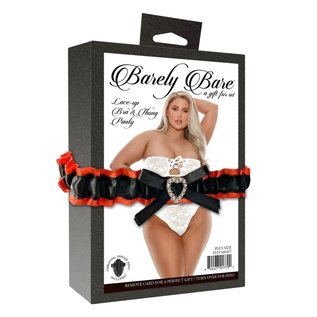 BARELY BARE BARELY BARE BRA & THONG SET SATIN & LACE QUEEN SIZE