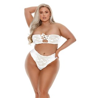 BARELY BARE BARELY BARE BRA & THONG SET SATIN & LACE QUEEN SIZE