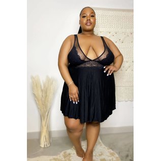 FAIRE CURVY FOX BABYDOLL QUEEN LINGERIE SET BLACK