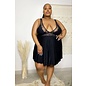 FAIRE CURVY FOX BABYDOLL QUEEN LINGERIE SET BLACK