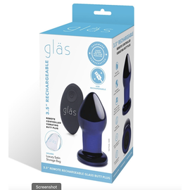 GLAS -ELECTRIC NOVELTIES GLAS RECHARGEABLE PLUG VIBE W/REMOTE BLUE