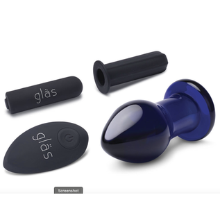 GLAS -ELECTRIC NOVELTIES GLAS RECHARGEABLE PLUG VIBE W/REMOTE BLUE