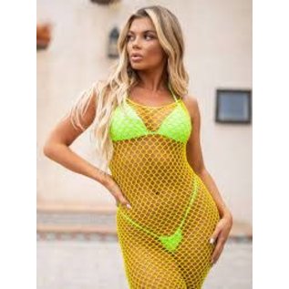 LEG AVENUE LEG AVENUE NET BACKLESS WOVEN MAXI DRESS LEMON