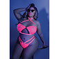 FANTASY LINGERIE GLOW BANDEAU HALTER AND CAGE PANTY NEON PINK Q/S