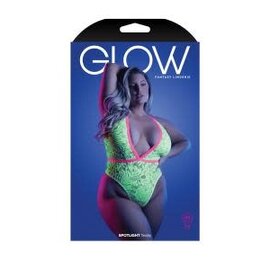 FANTASY LINGERIE GLOW SPOTLIGHT CONTRAST LACE TEDDY NEON GREEN